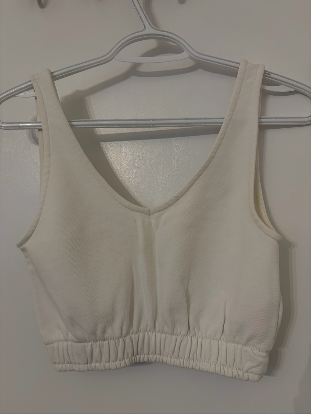 Topshop Cream Ribbed Elastic-Hem Crop Tank